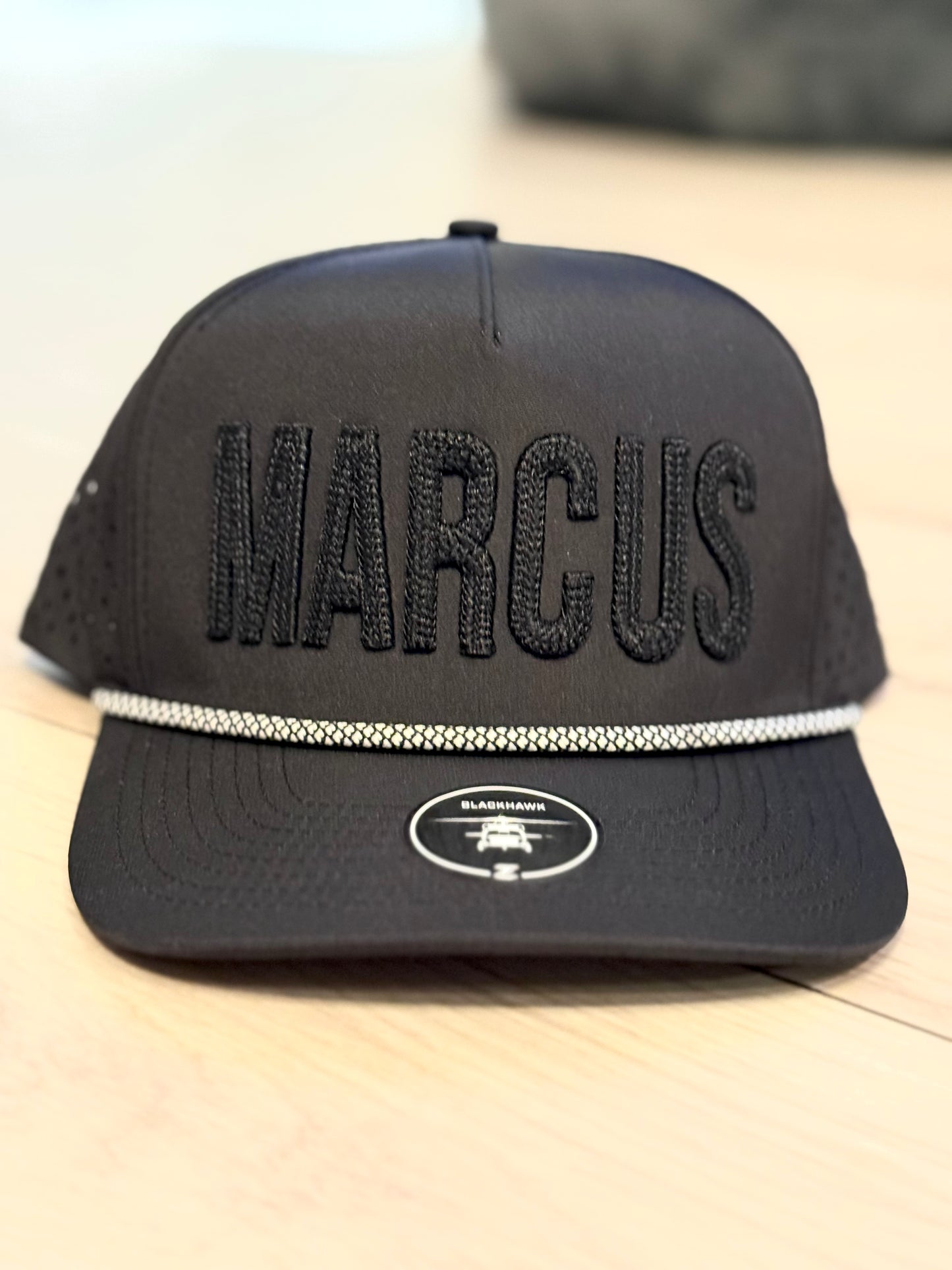 Marcus Black Monochromatic Chain Stitch Rope Hat