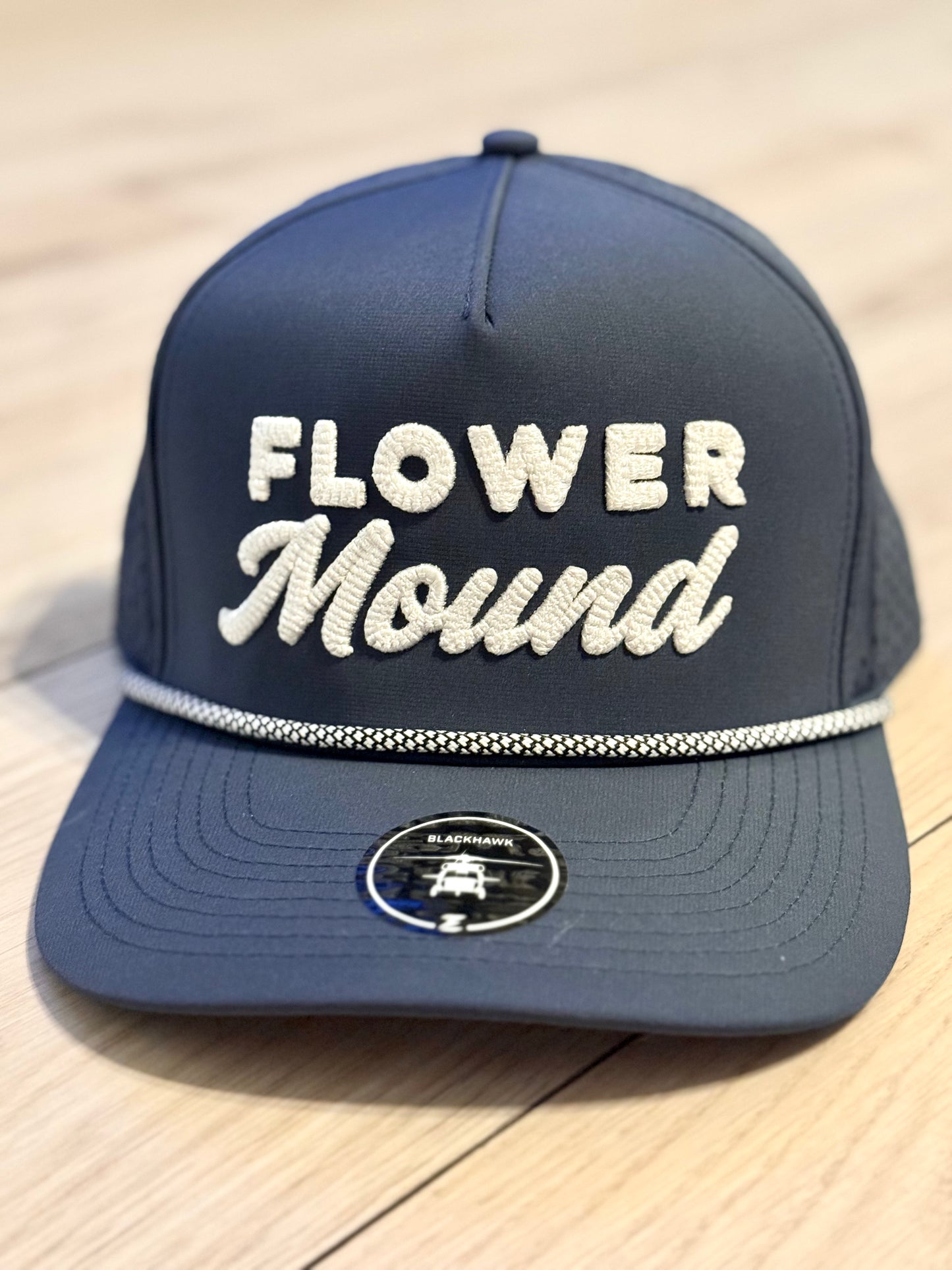 Flower Mound Navy/White Chain Stitch Rope Hat