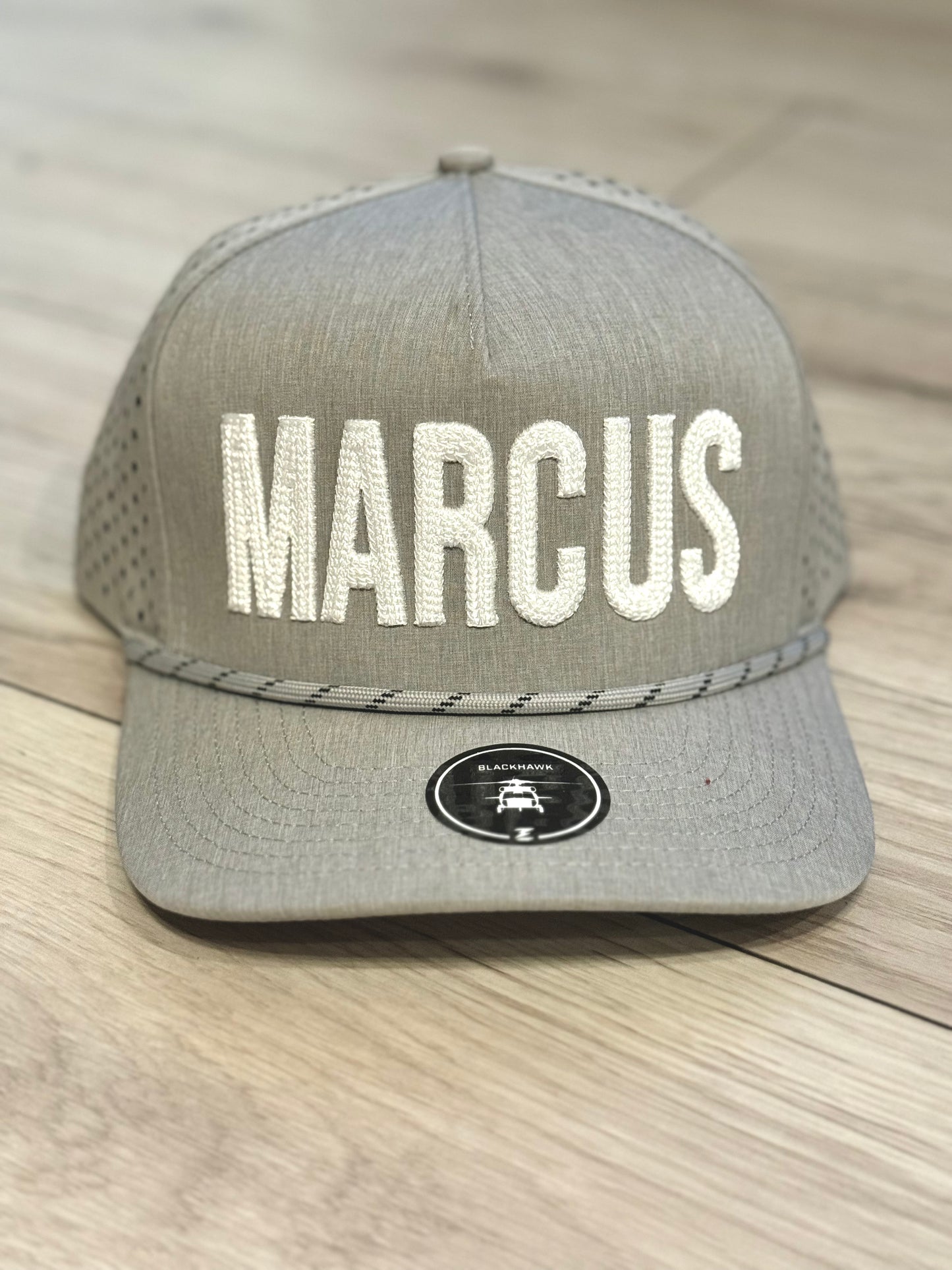 Marcus Grey/White Chain Stitch Rope Hat